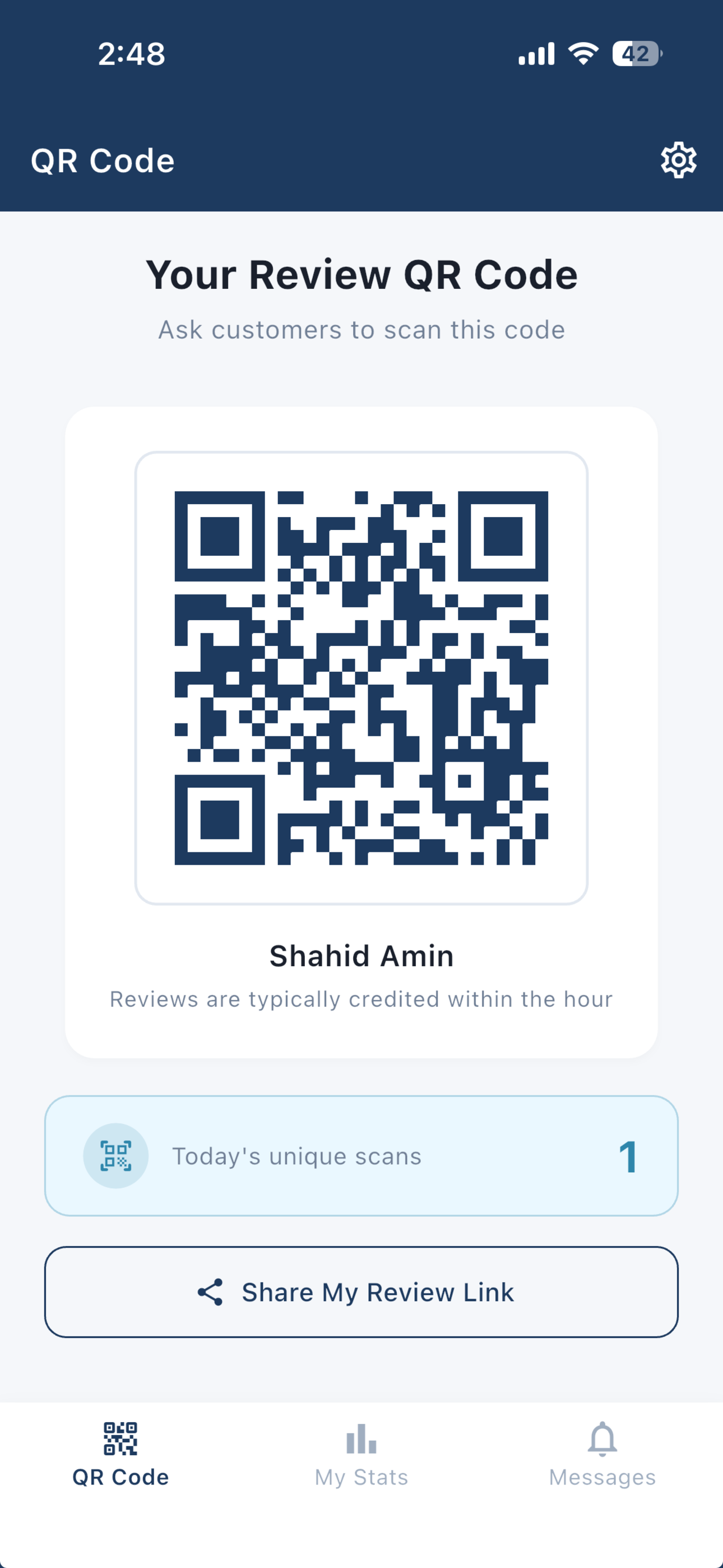 QR Code App Screen